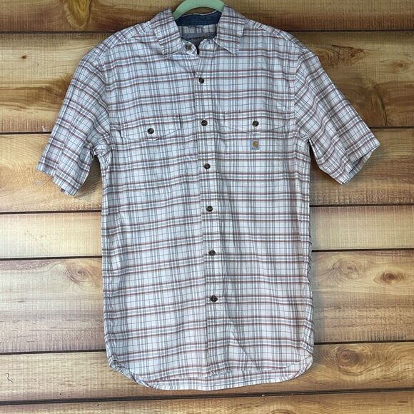 Carhartt Mens Shirt Medium Relaxed Fit Button-Up Short Sleeve Plaid‎ Pockets - Picture 1 of 7